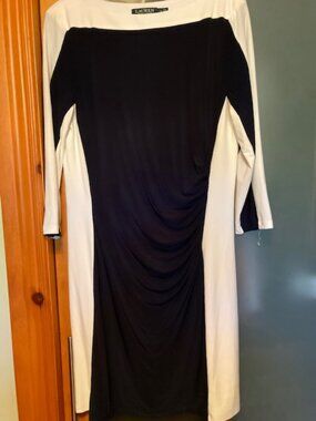 Brand new navy blue and cream pleaded dress.